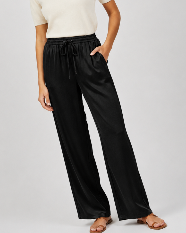 Pantalón Vaporoso Satinado Con Bolsillos